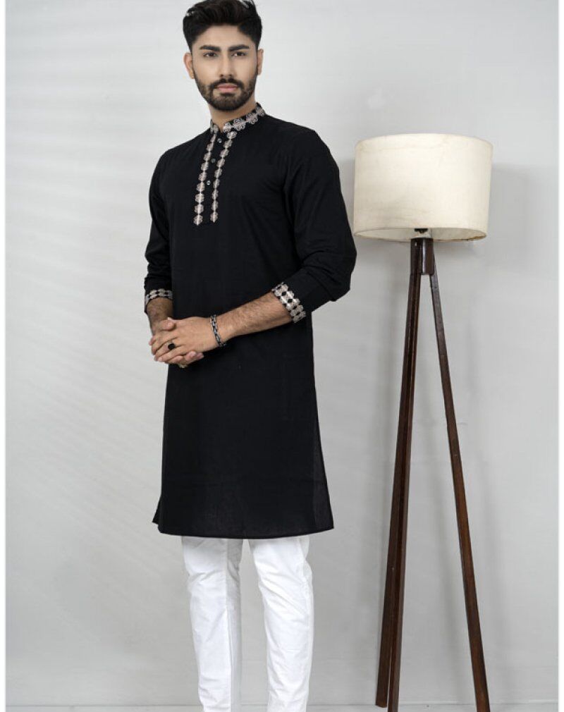 Aubergine Black Men Panjabi: punjabi collection